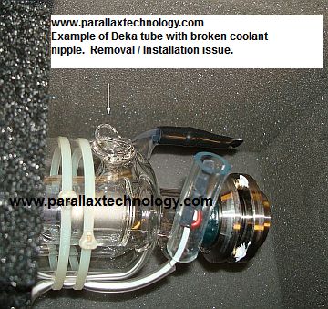 laser tube with broken coolant nipple